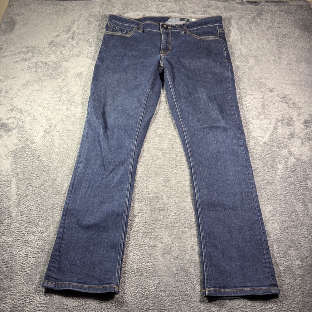 Volcom Vorta Slim Straight Jeans Mens 32 Dark Indigo Blue Denim Skater Pants